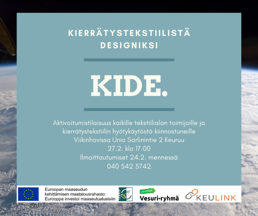 Kierrätystekstiilistä designiksi – aktivoitumistilai&shy;suus tekstiilialan toimijoille Keuruulla 27.2.2020